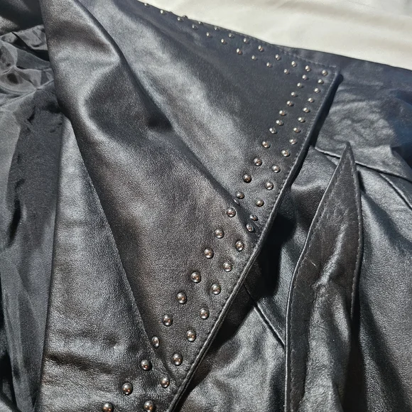 Lane Bryant leather jacket studded wide collar fitted belt waist